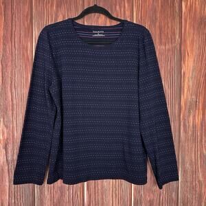 Talbots Womens Stripe Polka Dot Top Textured Long Sleeve Size XL Cotton Navy